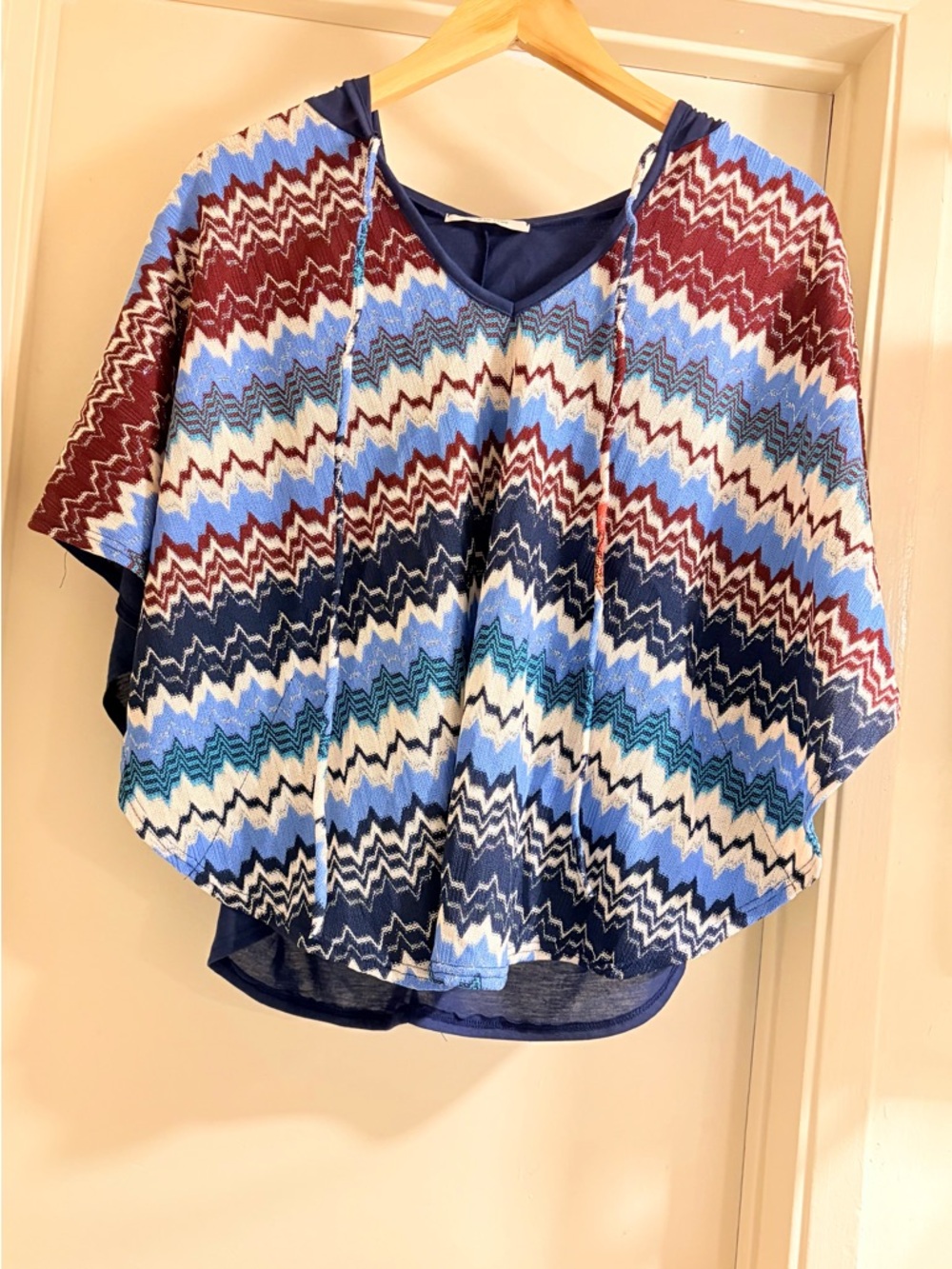 Navy Multi-Stripe Zigzag Knit Poncho Tunic